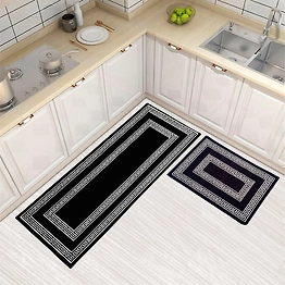 Matz and More Anti-Slip Runner & Floor Mat Combo, Black Greek Double Line (50x120cm)