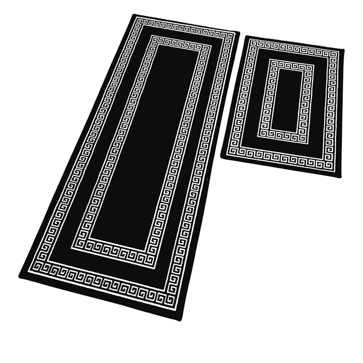 Anti-Slip Runner &amp; Floor Mat Combo, Black  Greek Double Line (50x120cm)-Black-100% Nylon Tufted Loop Pile-1040-1