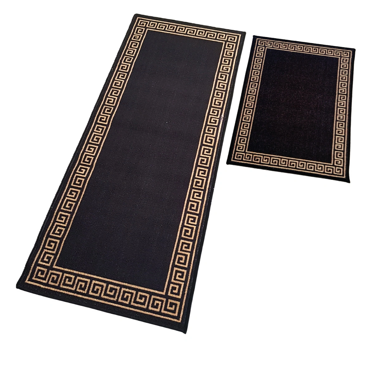 Anti-Slip Runner &amp; Floor Mat Combo, Black Gold Greek Single Line (50x120cm)-Black-100% Nylon Tufted Loop Pile-1040-1