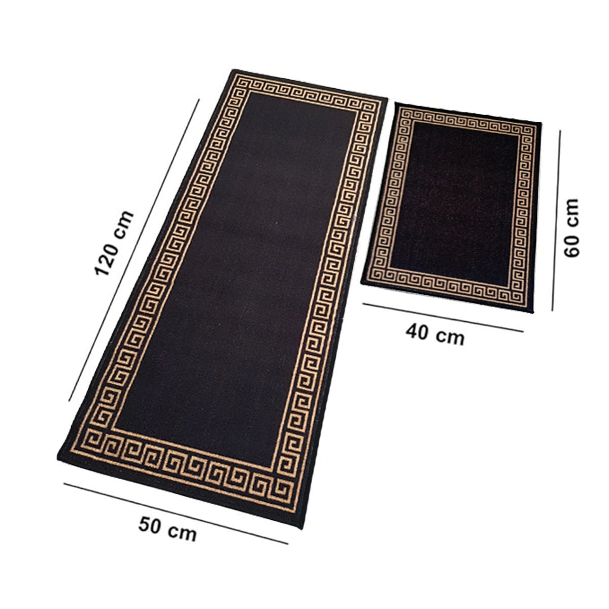 Anti-Slip Runner &amp; Floor Mat Combo, Black Gold Greek Single Line (50x120cm)-Black-100% Nylon Tufted Loop Pile-1040-2