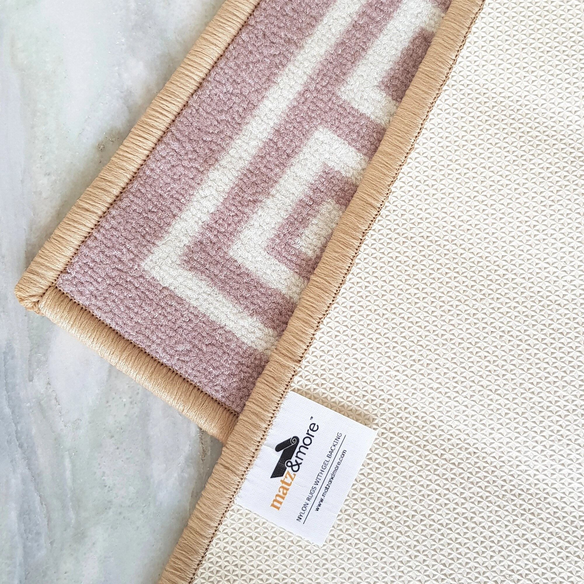 Anti-Slip Runner &amp; Floor Mat Combo, Beige Greek Single Line (50x120cm)-Beige-100% Nylon Tufted Loop Pile-1040-4