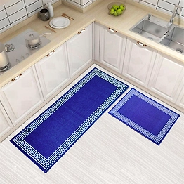 Matz and More Anti-Slip Runner & Floor Mat Combo, Blue Greek Single Line (50x120cm)