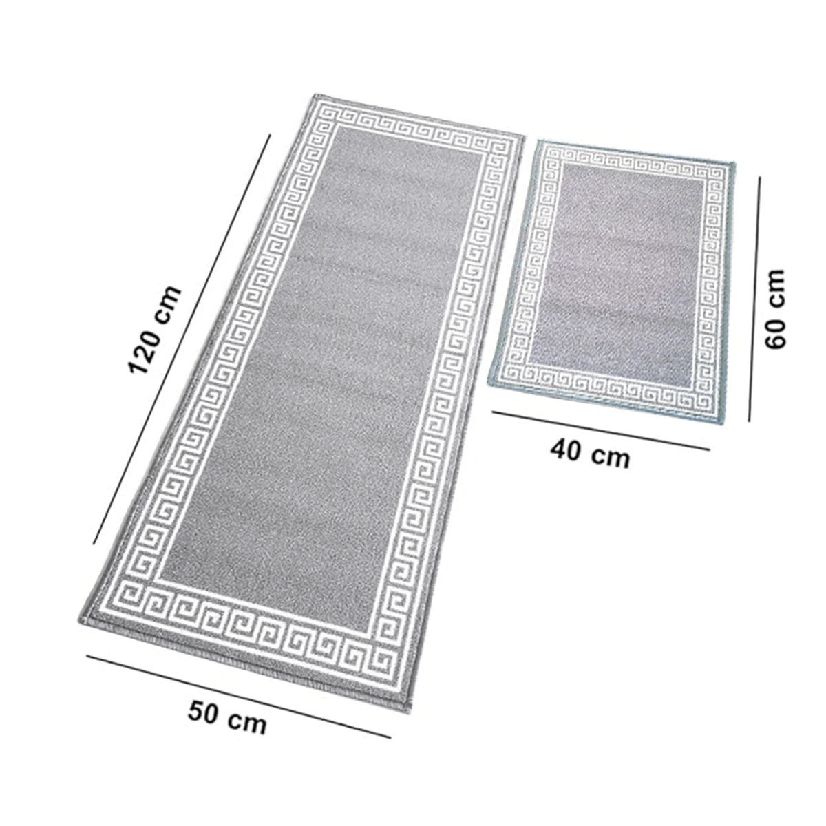 Anti-Slip Runner &amp; Floor Mat Combo, Grey Greek Single Line (50x120cm)-Grey-100% Nylon Tufted Loop Pile-1040-2