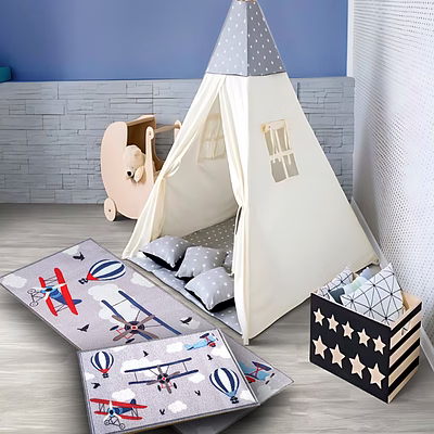 matz and more anti-slip kids runner & floor mat combo, grey plane (50x120cm)