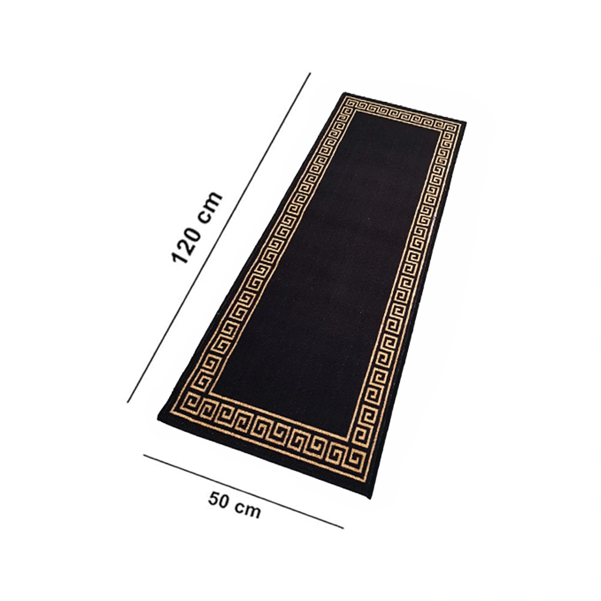 Anti-Slip Runner Floor Mat, Black and Gold Greek Single Line, 50x120CM-Black-100% Nylon Tufted Loop Pile-744-2