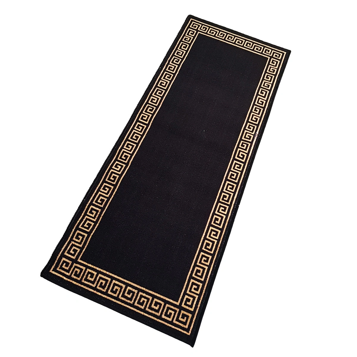 Anti-Slip Runner Floor Mat, Black and Gold Greek Single Line, 50x120CM-Black-100% Nylon Tufted Loop Pile-744-1