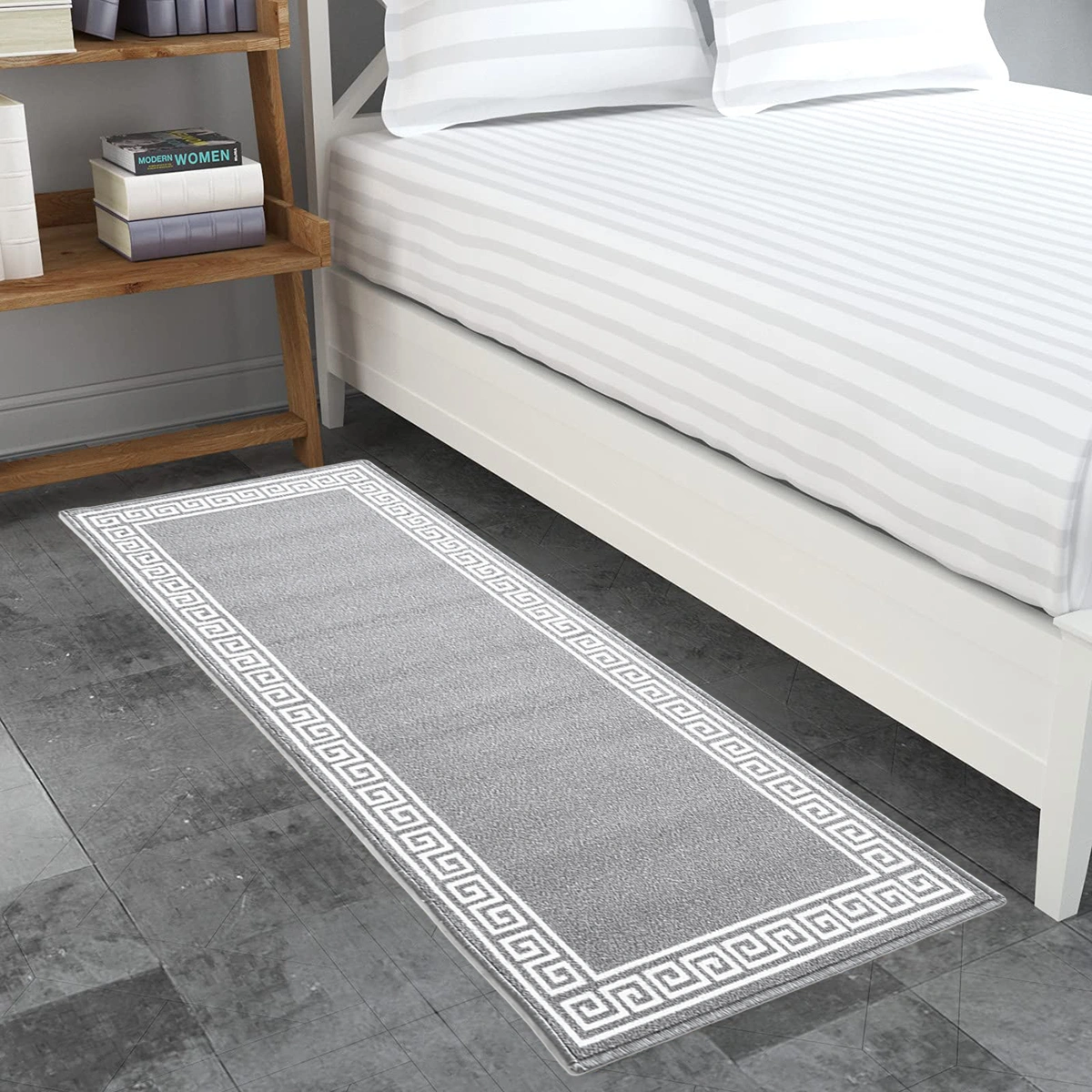 Anti-Slip Runner Floor Mat, Grey Greek Single Line, 50x120CM-F-GRK-SL-3-RU1