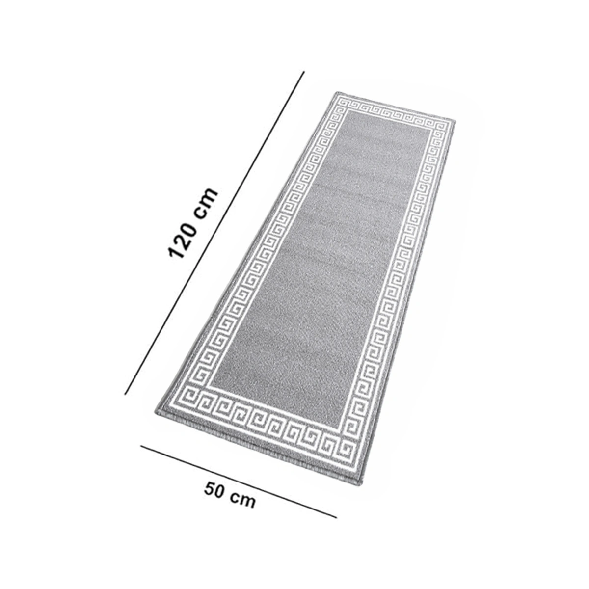 Anti-Slip Runner Floor Mat, Grey Greek Single Line, 50x120CM-Grey-100% Nylon Tufted Loop Pile-744-5