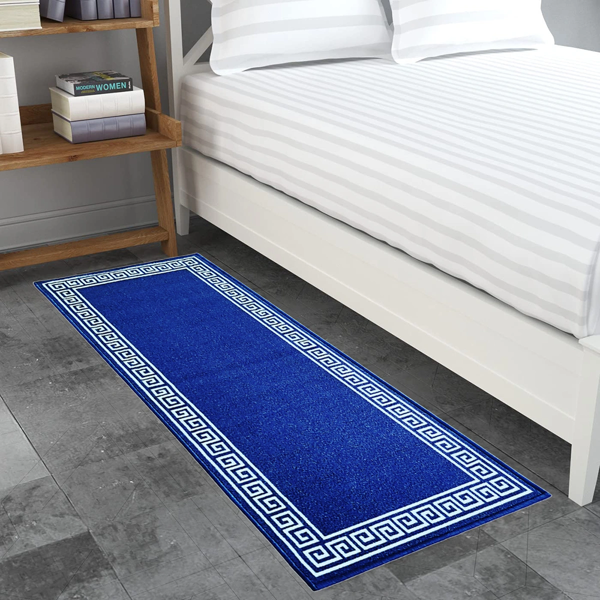 Anti-Slip Runner Floor Mat, Blue Greek Single Line, 50x120CM-Blue-100% Nylon Tufted Loop Pile-744-1