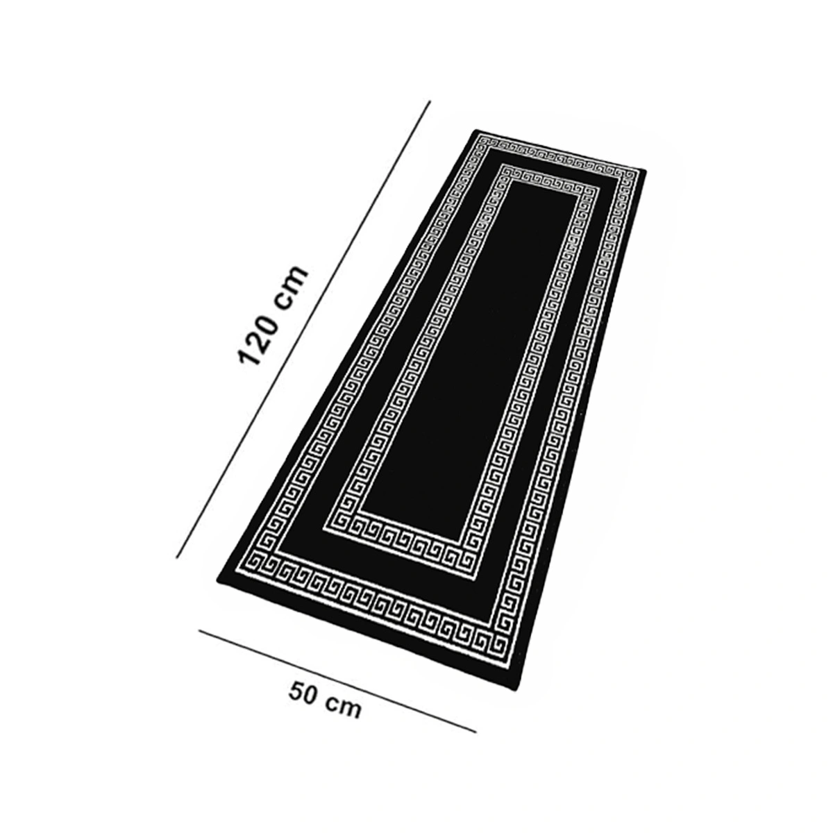 Anti-Slip Runner Floor Mat, Black and White Greek Double Line, 50x120CM-Black-100% Nylon Tufted Loop Pile-744-4