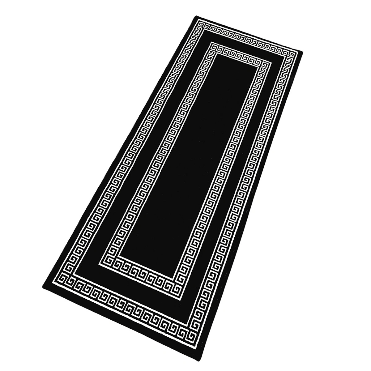 Anti-Slip Runner Floor Mat, Black and White Greek Double Line, 50x120CM-Black-100% Nylon Tufted Loop Pile-744-3