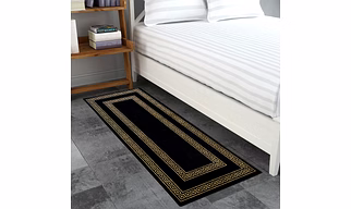 Anti-Slip Runner Floor Mat, Black and Gold Greek Double Line, 50x120CM