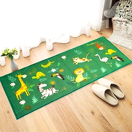 Matz and More Anti-Slip Kids Runner Floor Mat, Green Animals Jungle, 50x120CM