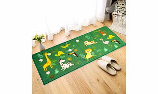 Anti-Slip Kids Runner Floor Mat, Green Animals Jungle, 50x120CM