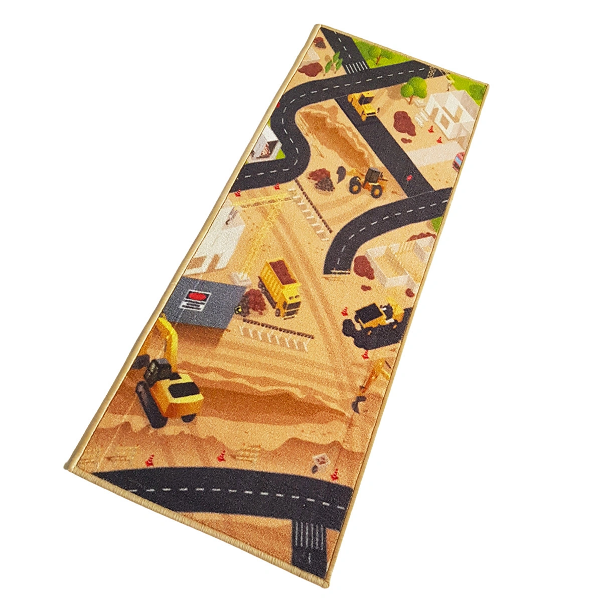 Anti-Slip Kids Runner Floor Mat, Brown Car Track Construction Site, 50x120CM-Brown-100% Nylon Tufted Loop Pile-744-1