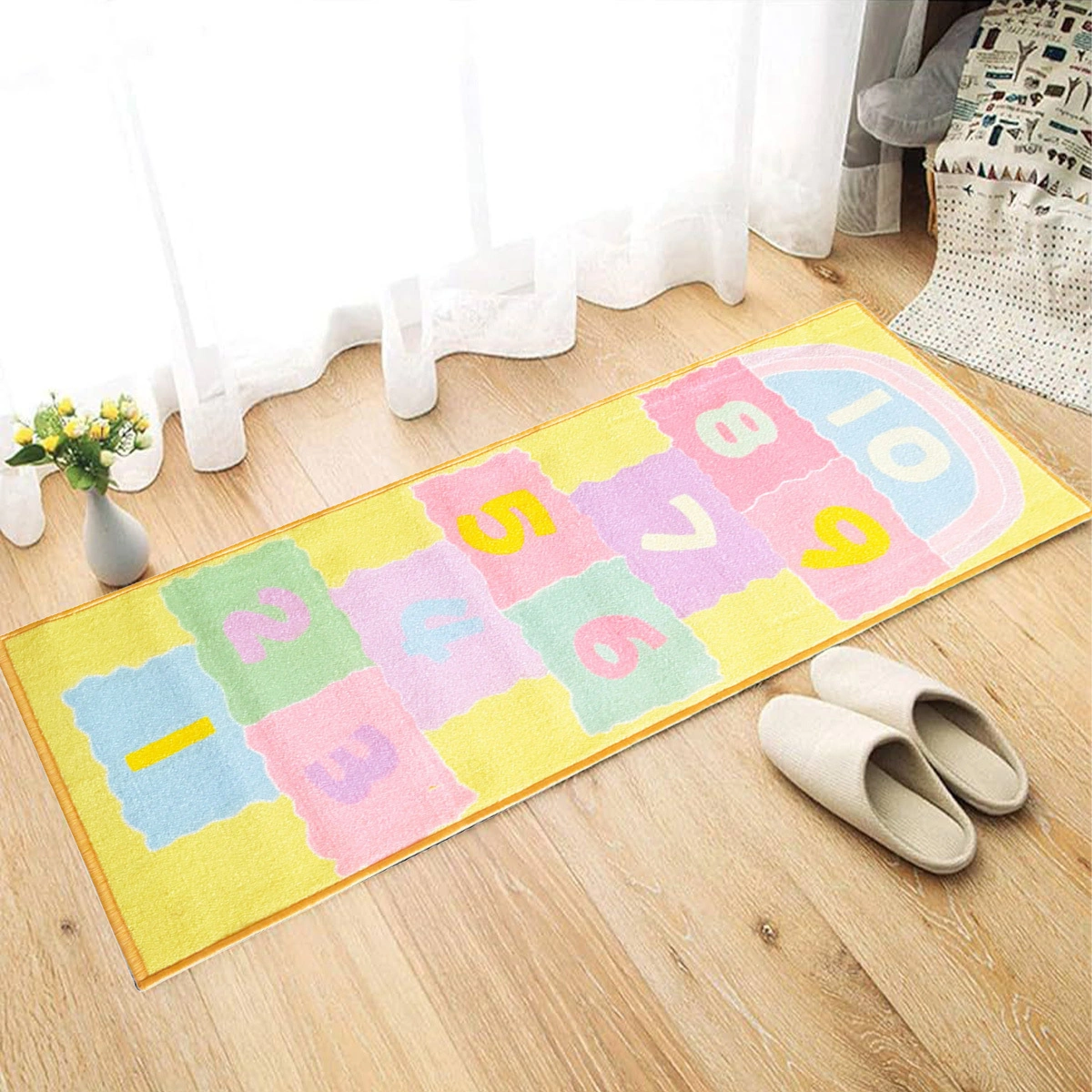 Anti-Slip Kids Runner Floor Mat, Yellow Hopscotch , 50x120CM-F-KID-HS-41-RU1