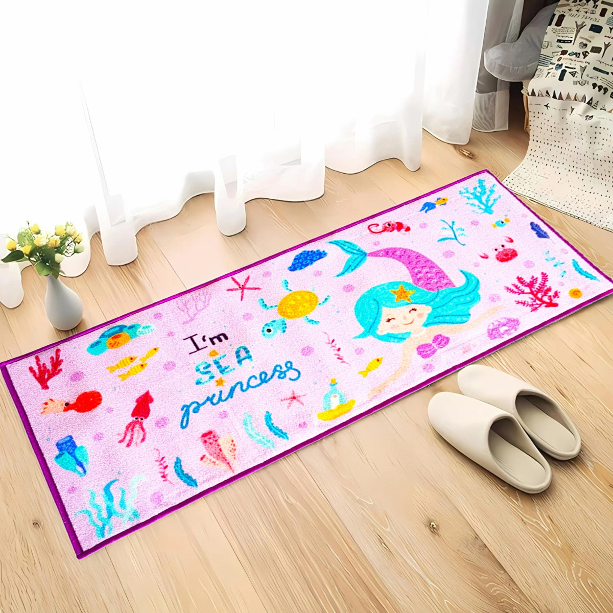 Anti-Slip Kids Runner Floor Mat, Purple Mermaid , 50x120CM-F-KID-MER-4-RU1