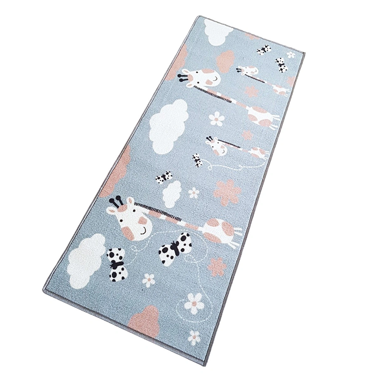 Anti-Slip Kids Runner Floor Mat, Blue Animals Giraffe, 50x120CM-Blue-100% Nylon Tufted Loop Pile-744-2