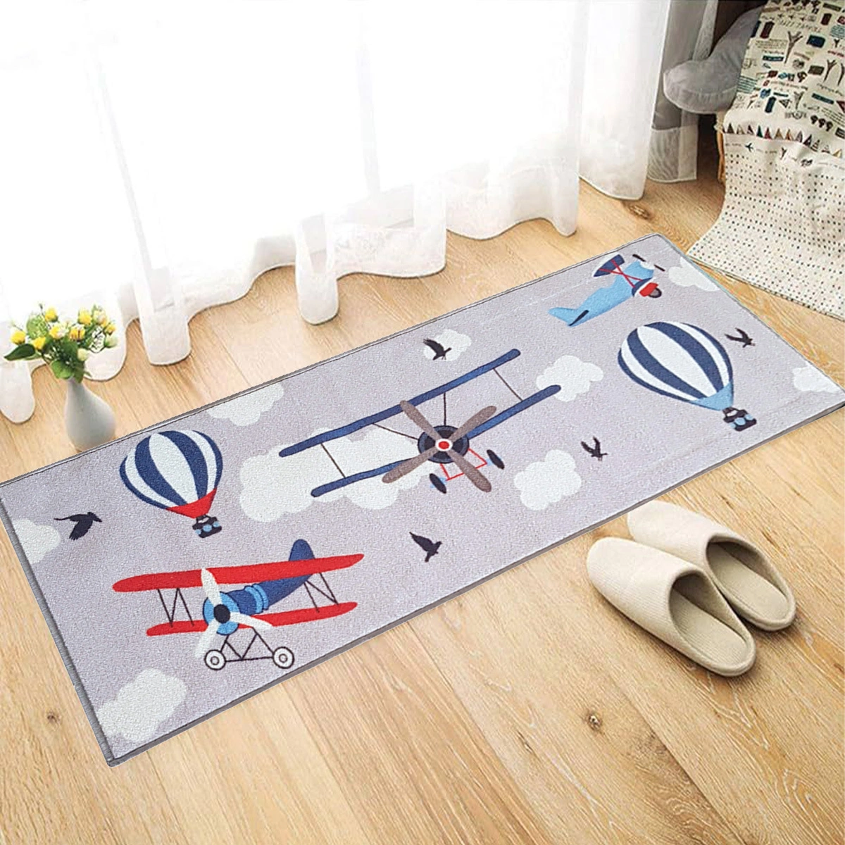 Anti-Slip Kids Runner Floor Mat, Grey Plane , 50x120CM-F-KID-PN-3-RU1