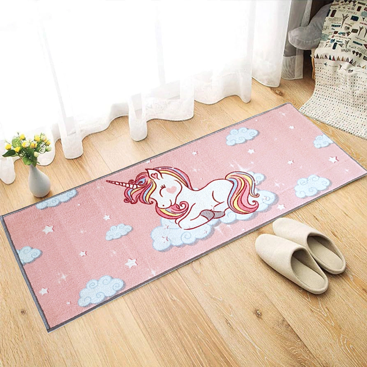 Anti-Slip Kids Runner Floor Mat, Pink Unicorn , 50x120CM-F-KID-UN-47-RU1