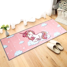 Matz and More Anti-Slip Kids Runner Floor Mat, Pink Unicorn , 50x120CM