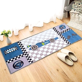 Matz and More Anti-Slip Kids Runner Floor Mat, Blue Racing Car , 50x120CM