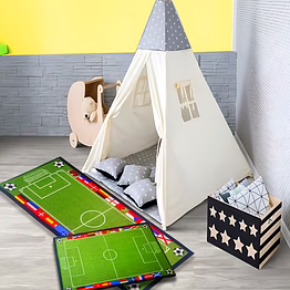 matz and more anti-slip kids runner & floor mat combo, green sports football field (50x120cm)