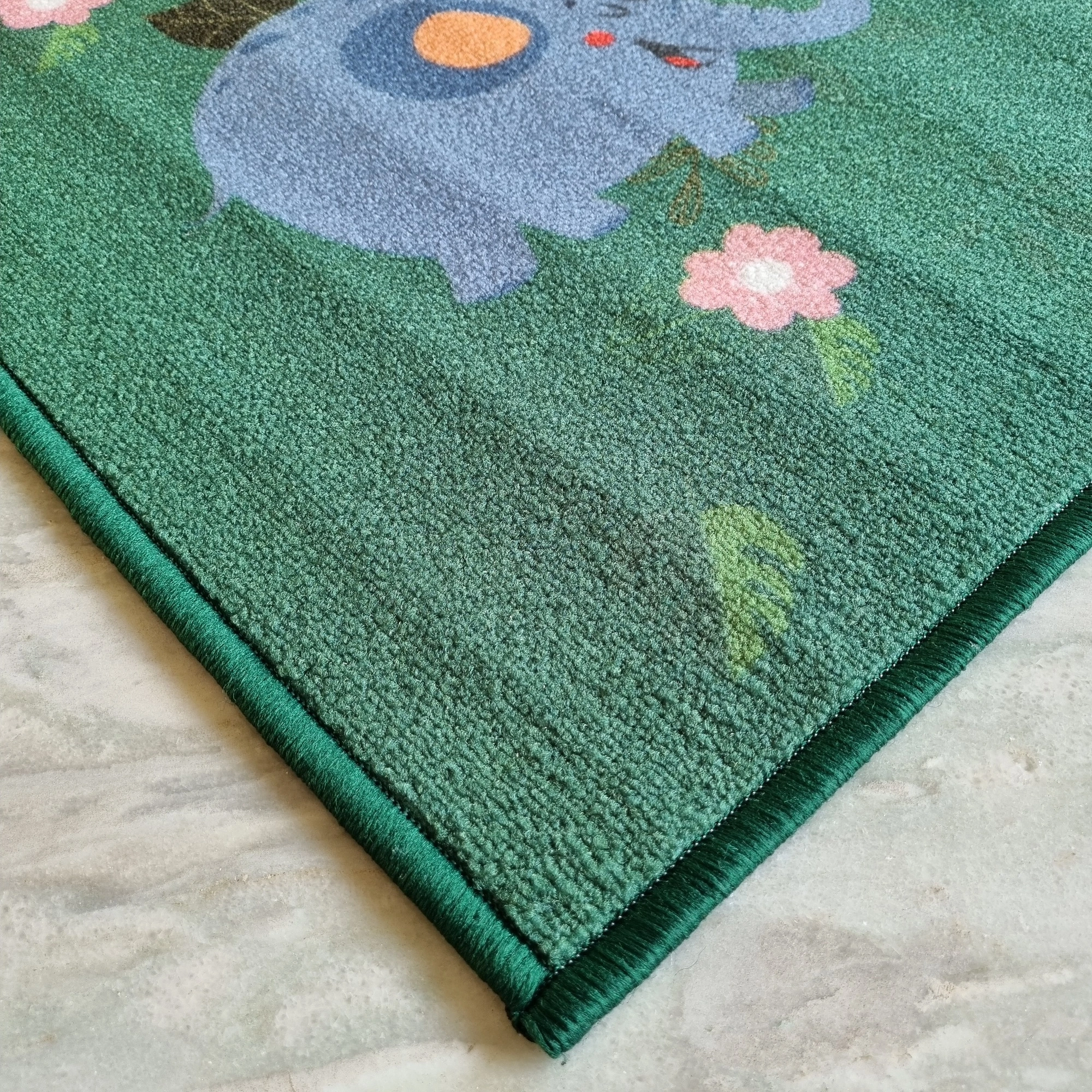 Anti-Slip Kids Multipurpose Floor Mat 40x60CM, Green Animals Jungle-Green-100% Nylon Tufted Loop Pile-300-1