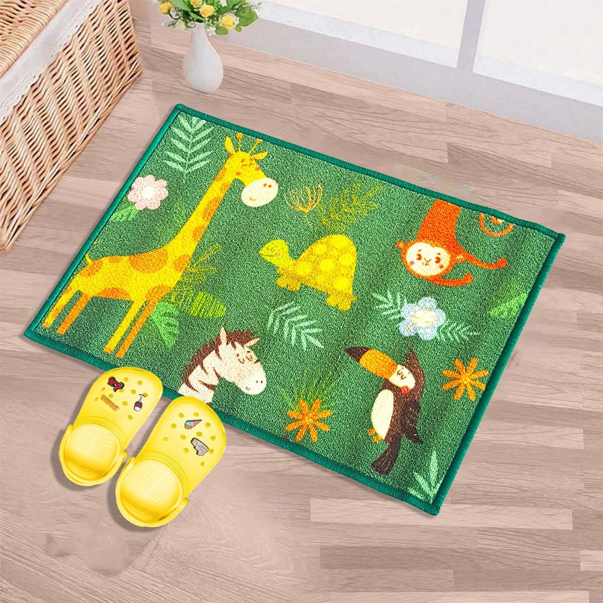 Anti-Slip Kids Multipurpose Floor Mat 40x60CM, Green Animals Jungle-F-KID-AN-5-D1