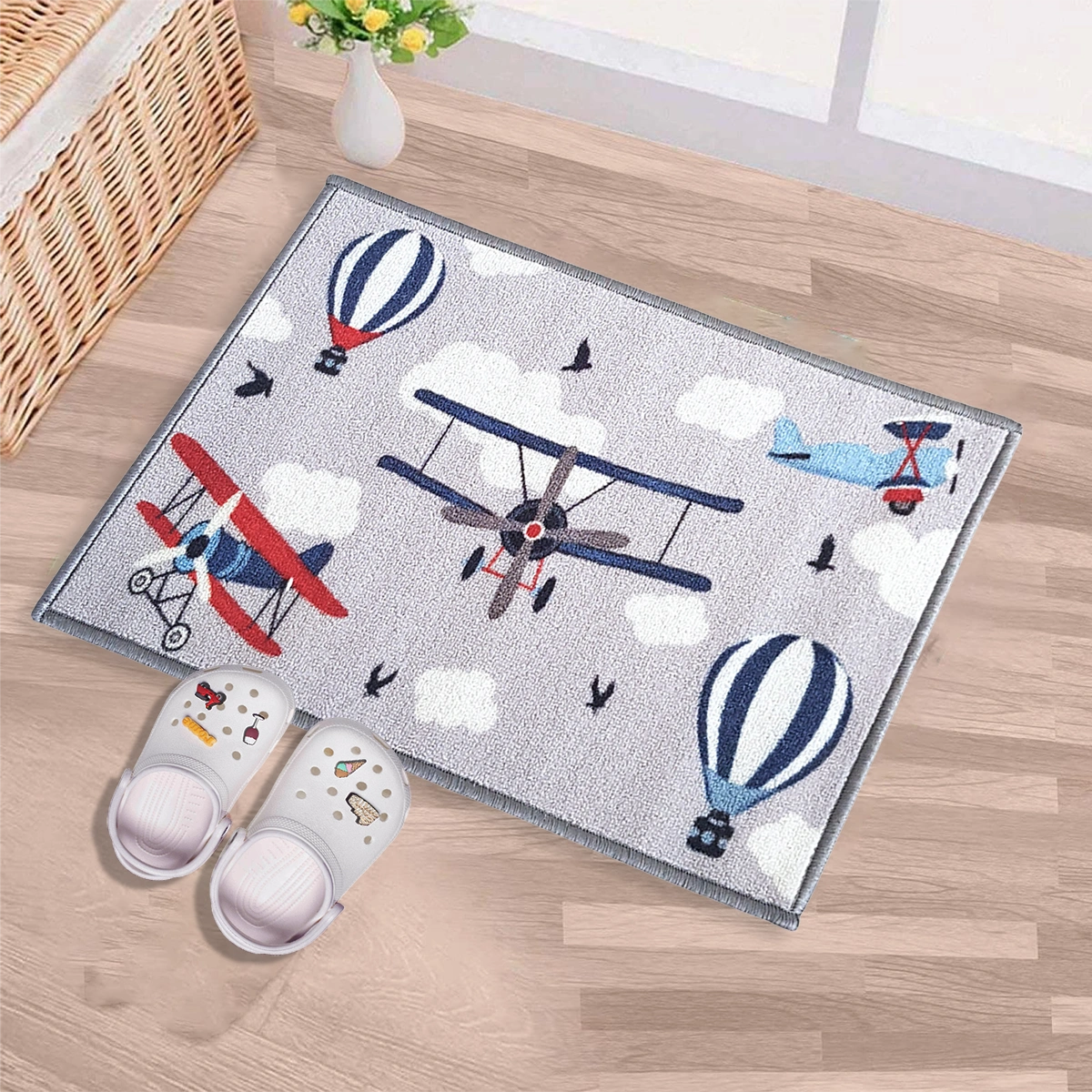 Anti-Slip Kids Multipurpose Floor Mat 40x60CM, Grey Plane-F-KID-PN-3-D1