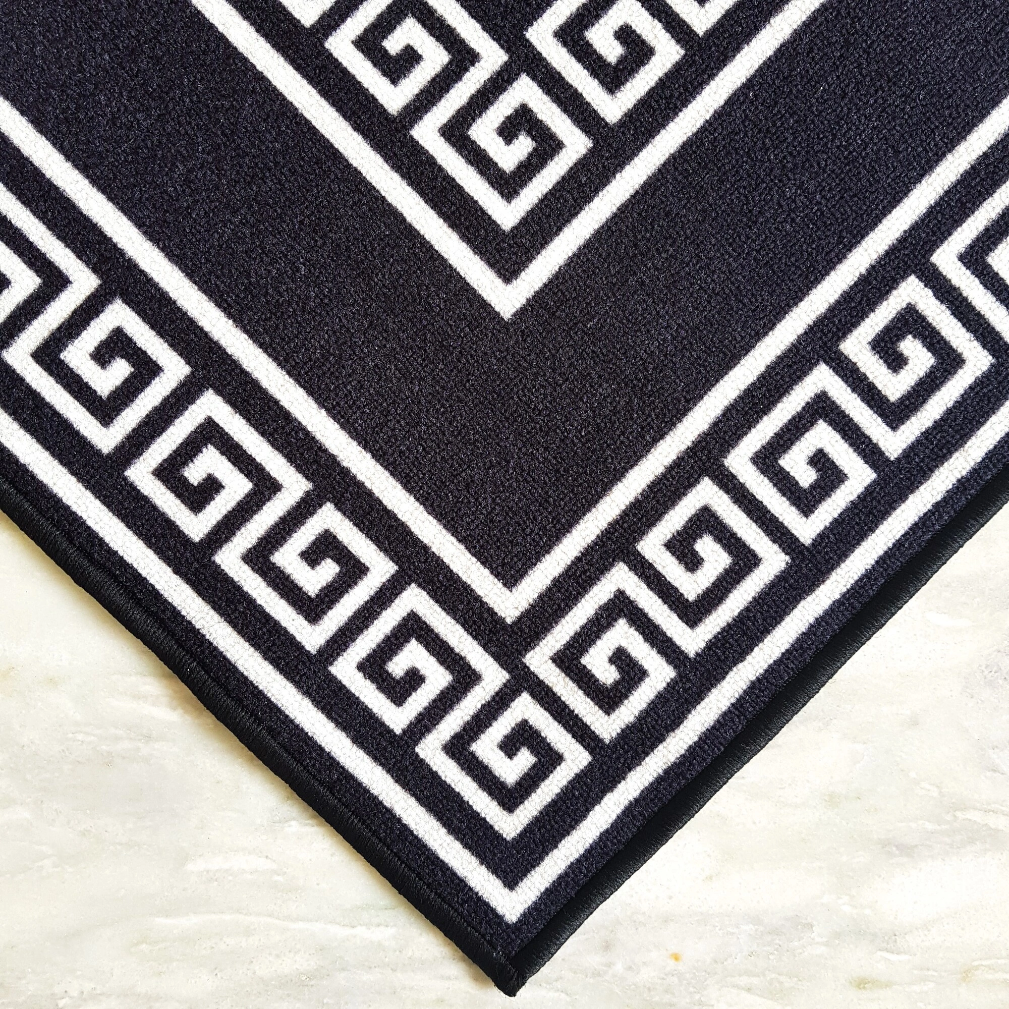 Anti-Slip Multipurpose Floor Mat 40x60CM, Black White Greek Double Line-Black-100% Nylon Tufted Loop Pile-300-3