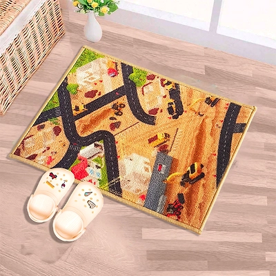 Matz and More Anti-Slip Kids Multipurpose Floor Mat 40x60CM, Brown Car Track Construction Site