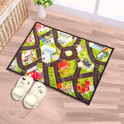 Matz and More Anti-Slip Kids Multipurpose Floor Mat 40x60CM, Green Car Track City