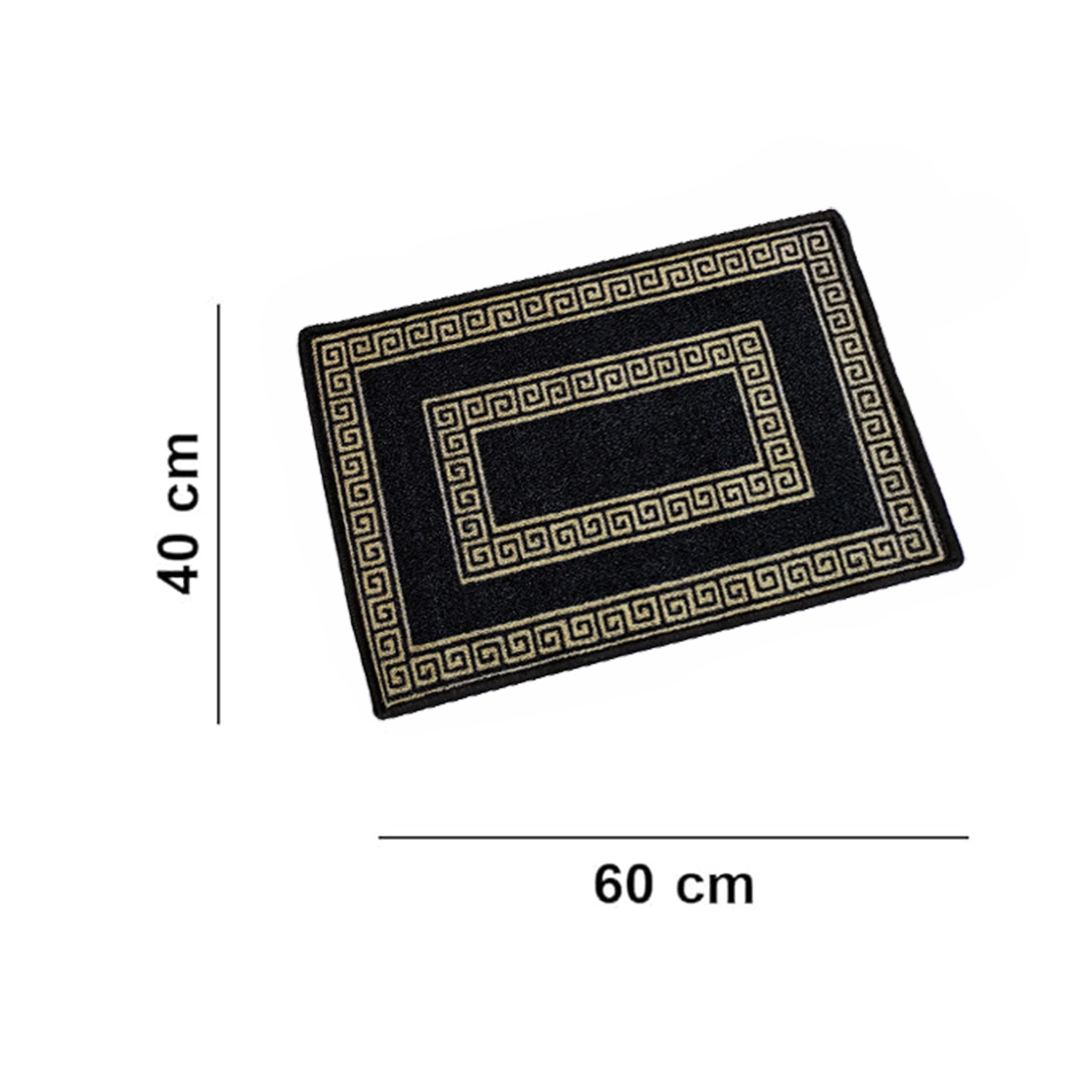 Anti-Slip Multipurpose Floor Mat 40x60CM, Black Gold Greek Double Line-Black-100% Nylon Tufted Loop Pile-300-3