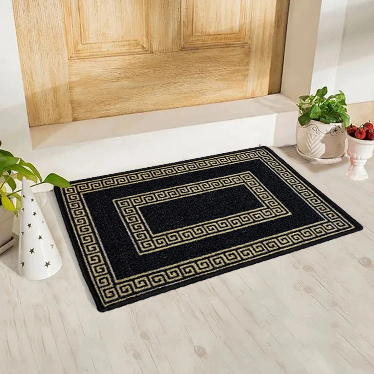 Anti-Slip Multipurpose Floor Mat 40x60CM, Black Gold Greek Double Line-F-GRK-DL-10-D1