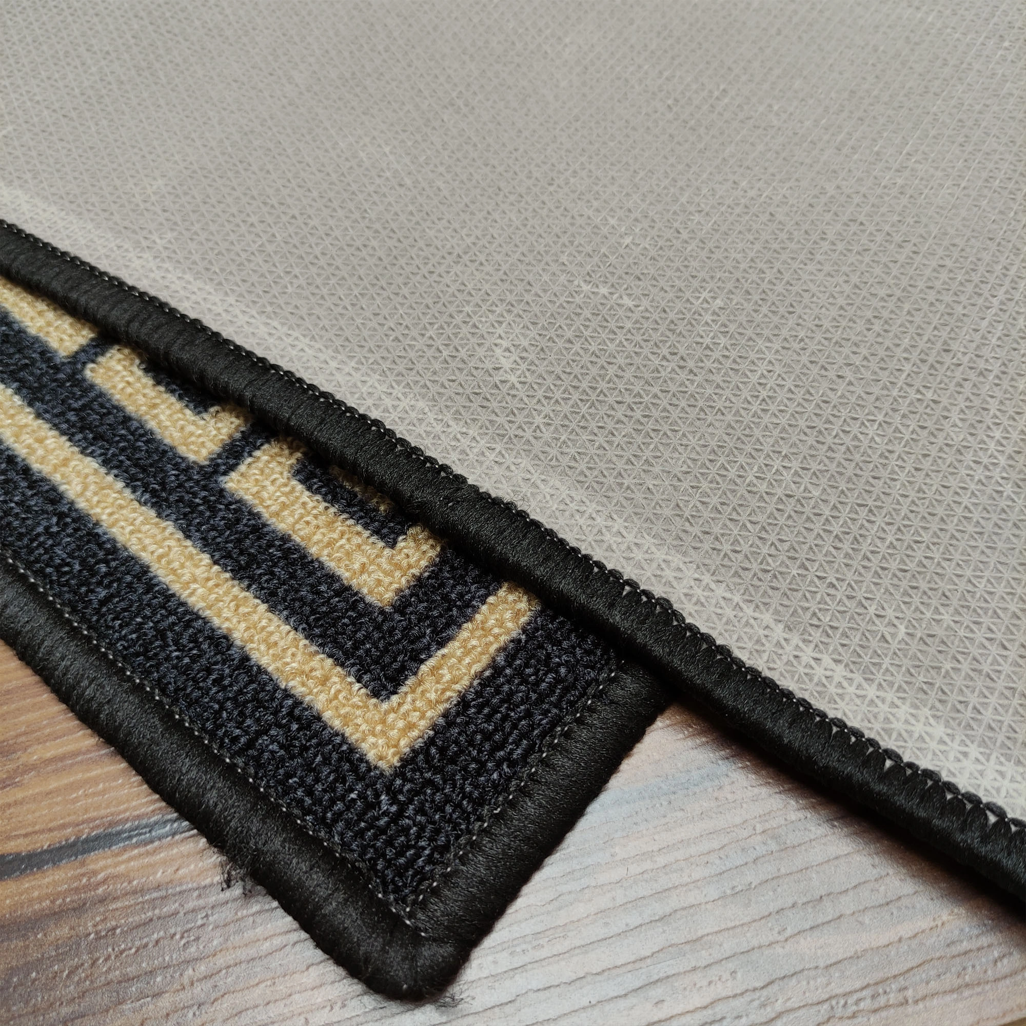 Anti-Slip Multipurpose Floor Mat 40x60CM, Black Gold Greek Double Line-Black-100% Nylon Tufted Loop Pile-300-5