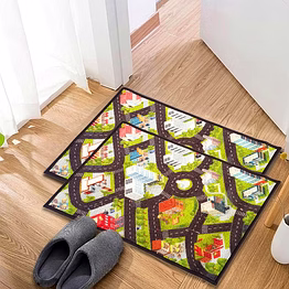 matz and more anti-slip kids multipurpose floor mat set 40x60cm, green car track city