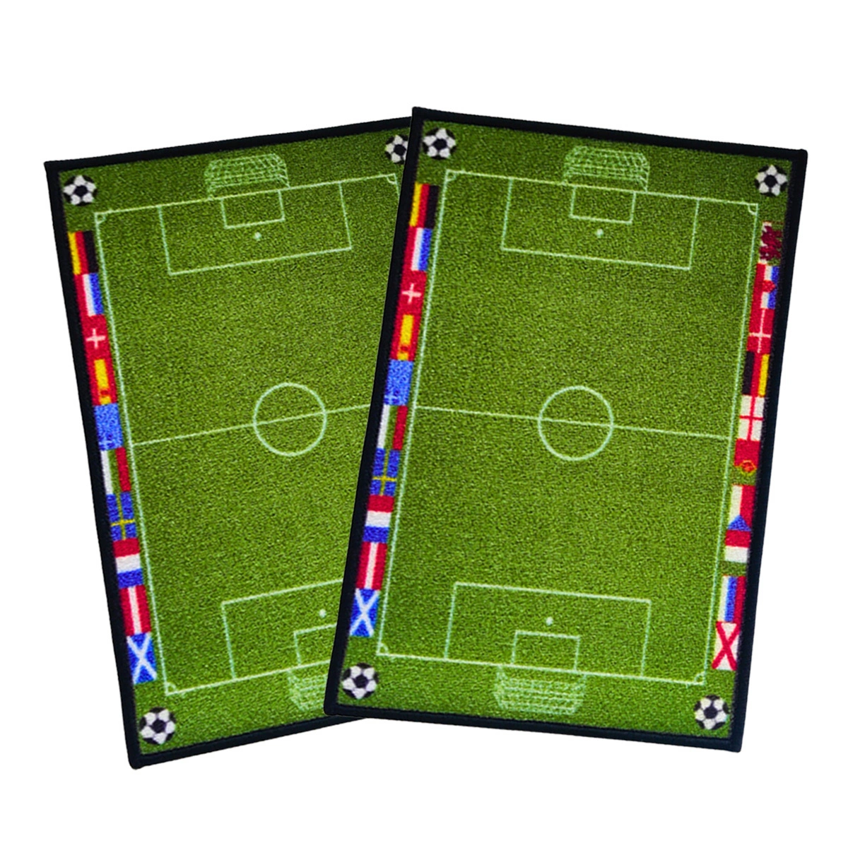 Anti-Slip Kids Multipurpose Floor Mat Set 40x60CM, Green Sports Football Field-Green-100% Nylon Tufted Loop Pile-300-1