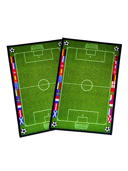 Anti-Slip Kids Multipurpose Floor Mat Set 40x60CM, Green Sports Football Field-Green-100% Nylon Tufted Loop Pile-300