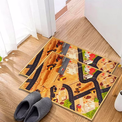 matz and more anti-slip kids multipurpose floor mat set 40x60cm, brown car track construction site