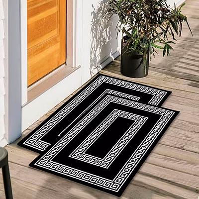 matz and more anti-slip multipurpose floor mat set 40x60cm, black white greek double line