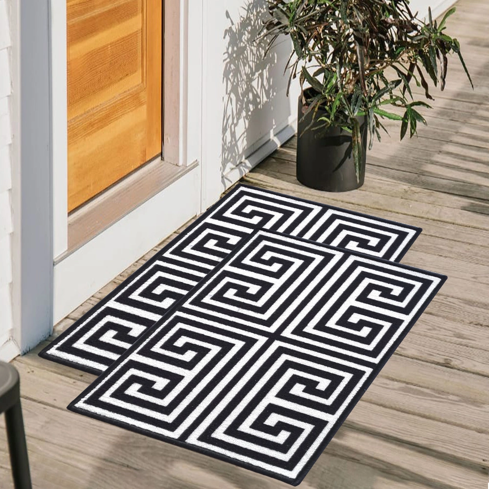 Greek Anti-Slip Multipurpose Floor Mat Set 40x60CM, Black Symmetric Key-F-GRK-SK-9-2D1