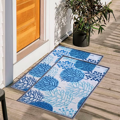 matz and more floral anti-slip multipurpose floor mat set 40x60cm, blue circle tree