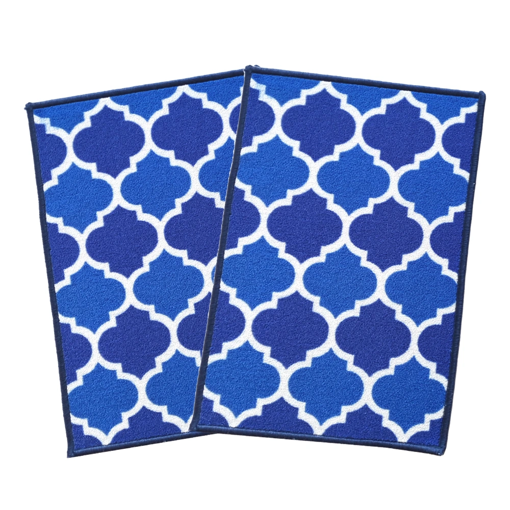 Trellis Anti-Slip Multipurpose Floor Mat Set 40x60CM, Blue Islamic-Blue-100% Nylon Tufted Loop Pile-300-2