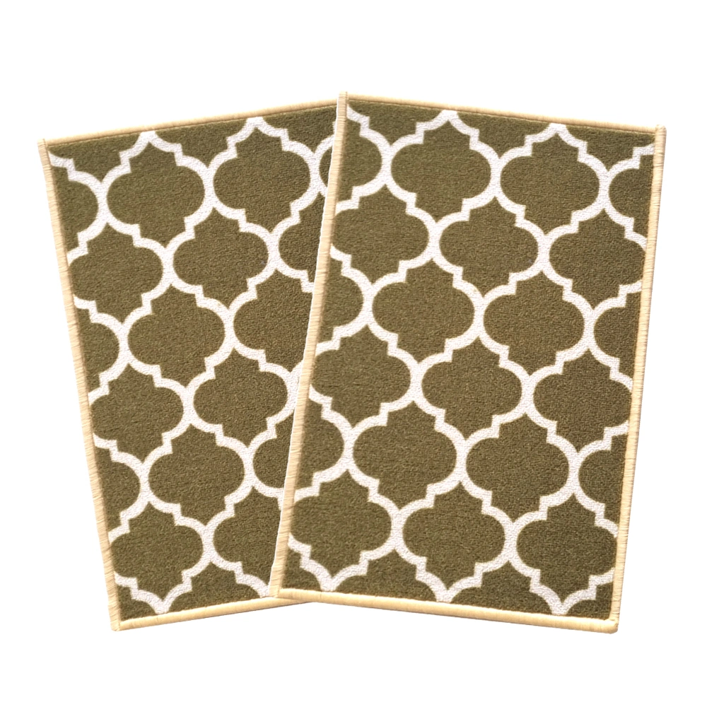 Trellis Anti-Slip Multipurpose Floor Mat Set 40x60CM, Olive Islamic-Olive-100% Nylon Tufted Loop Pile-300-1