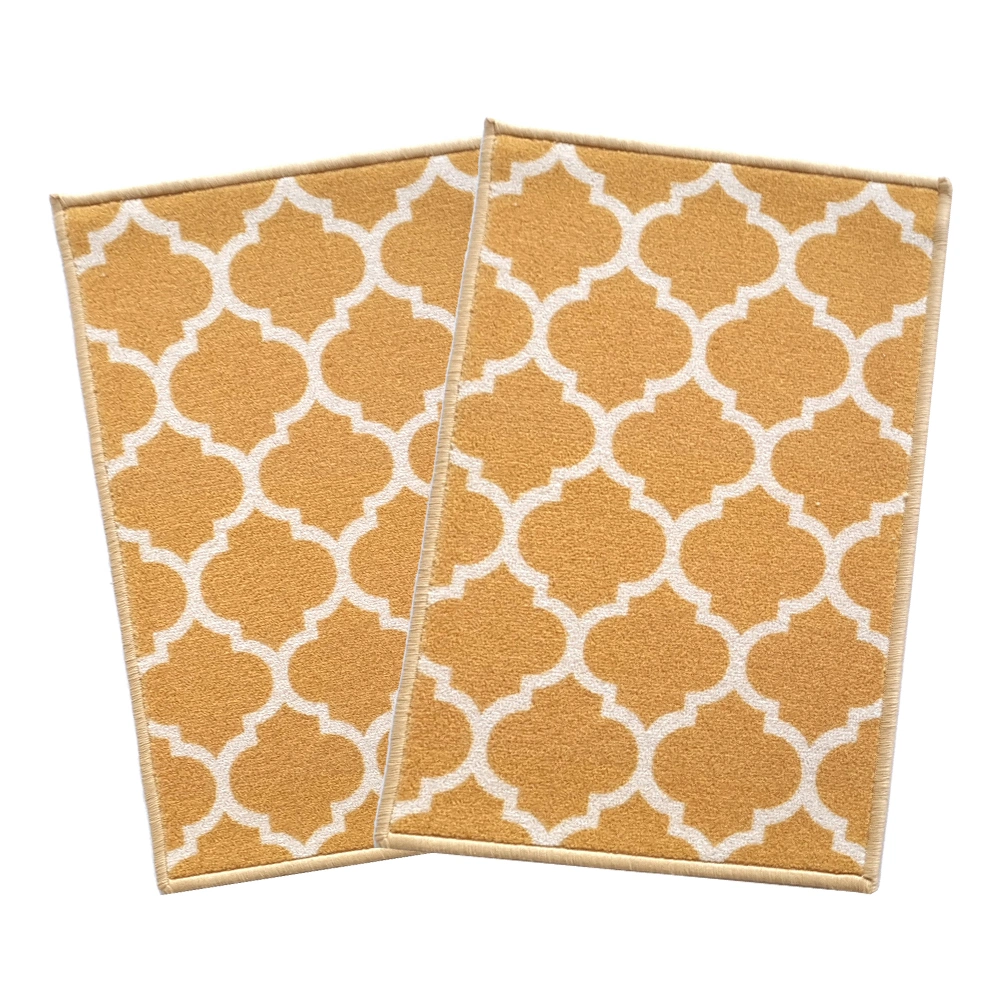 Trellis Anti-Slip Multipurpose Floor Mat Set 40x60CM, Yellow Islamic-Yellow-100% Nylon Tufted Loop Pile-300-1