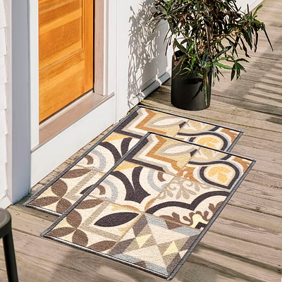 matz and more tiles anti-slip multipurpose floor mat set 40x60cm, beige earth