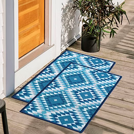 matz and more pattern anti-slip multipurpose floor mat set 40x60cm, blue aztec diamonds