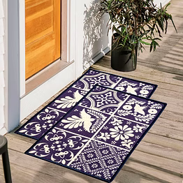 matz and more tiles anti-slip multipurpose floor mat set 40x60cm, navy blue arabesque