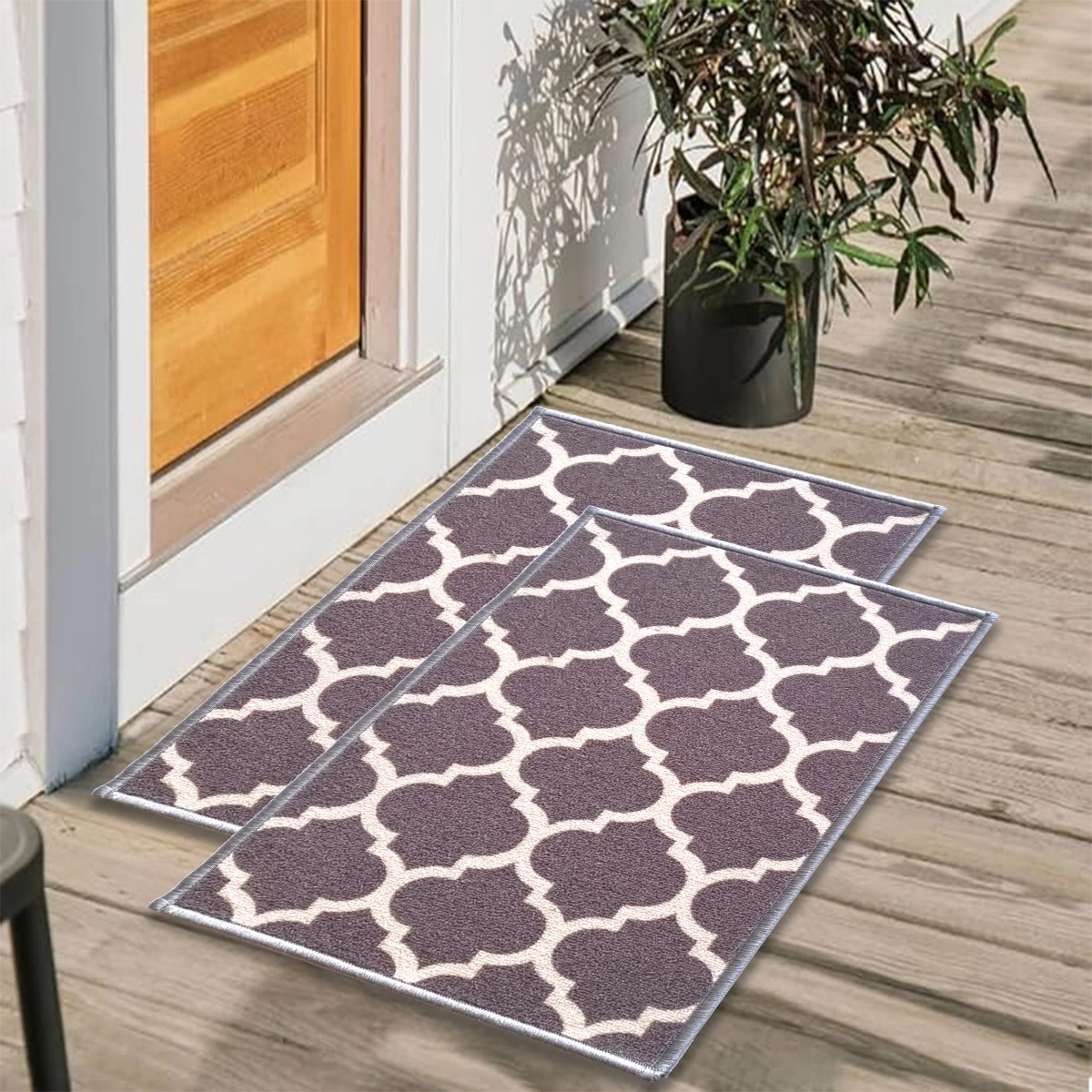 Trellis Anti-Slip Multipurpose Floor Mat Set 40x60CM, Grey Islamic-F-TRE-IT-3-2D1